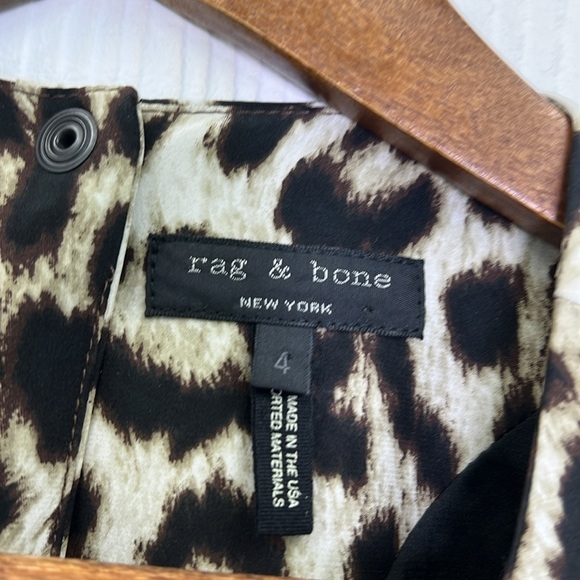 Rag & Bone - Leopard Brown & Creme Print 100% Silk 3/4 Sleeve Lined Dress SZ 4 - Picture 10 of 15